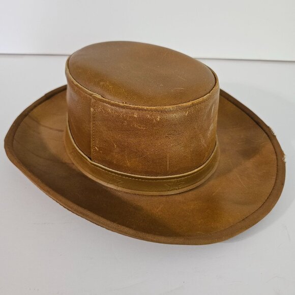 Vintage Handmade Mens Brown Leather Cowboy Hat sz S/M - 6 7/8 《814》A - Picture 4 of 7